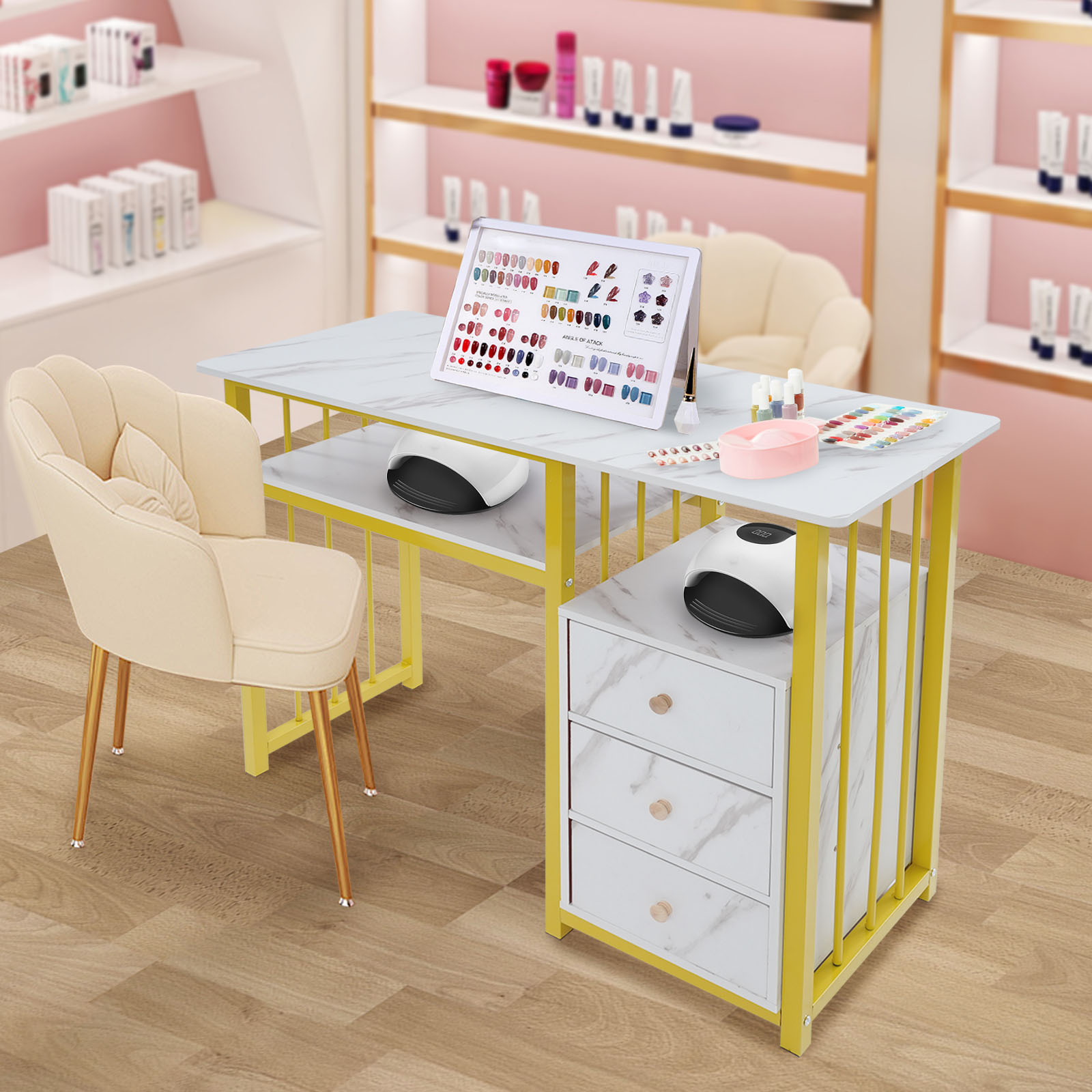 Office Tech Room - 39,37×15,75×29,92 inch gouden nagelstylistetafel met 3