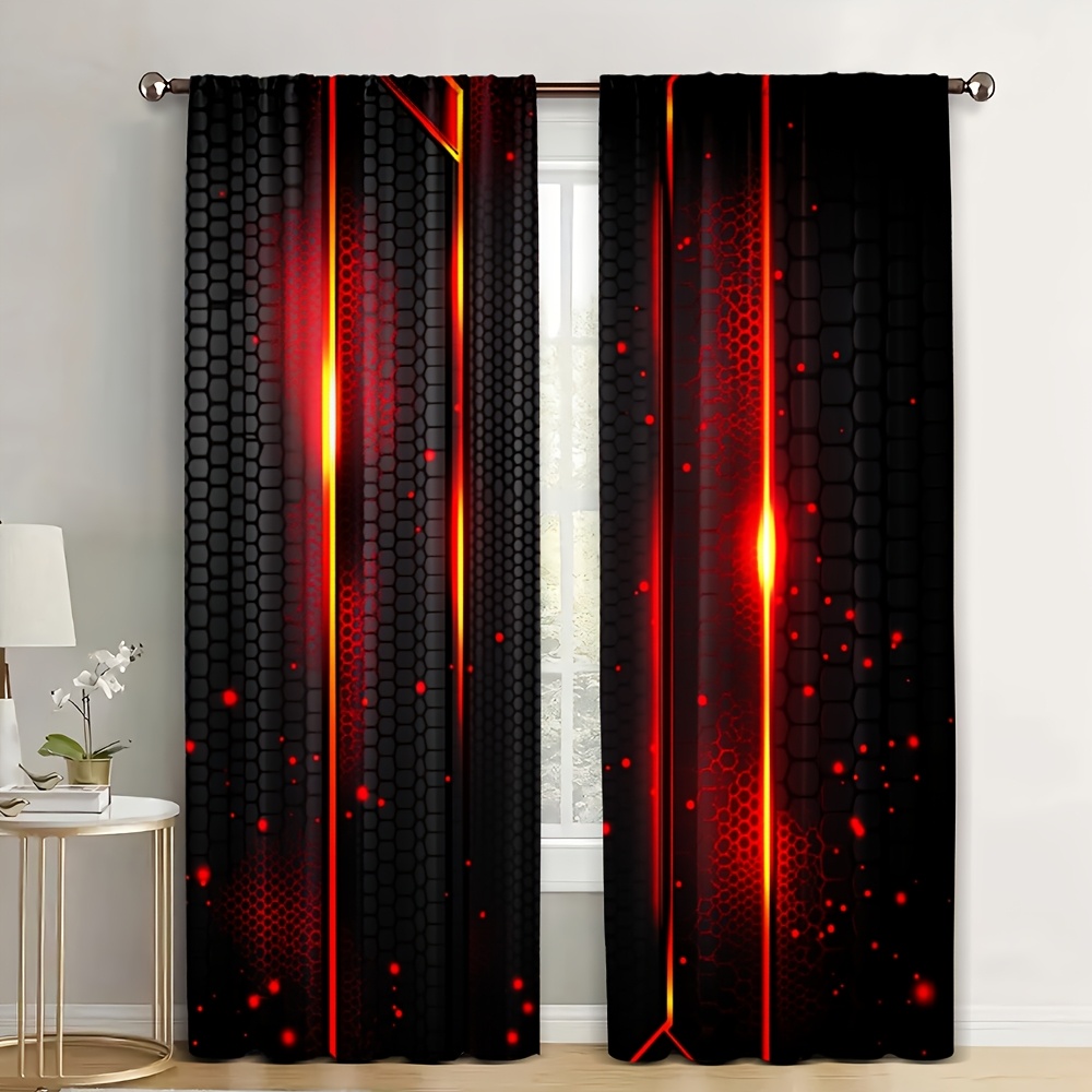 Office Tech Room - 2 stuks Lava Gordijnen Zwart Rood