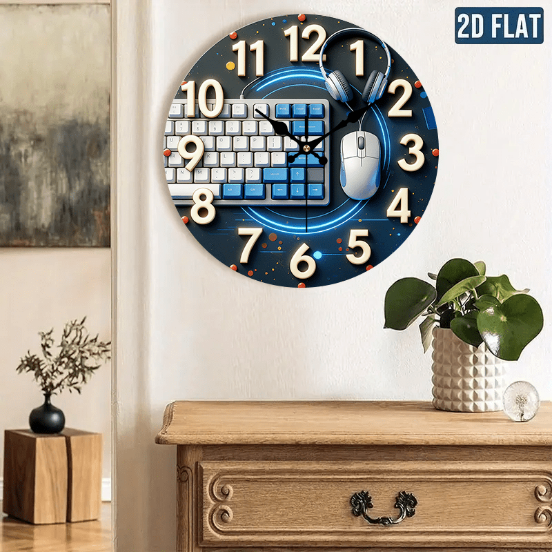 Office Tech Room - 2D plat, 1 stuk, houten wandklok
